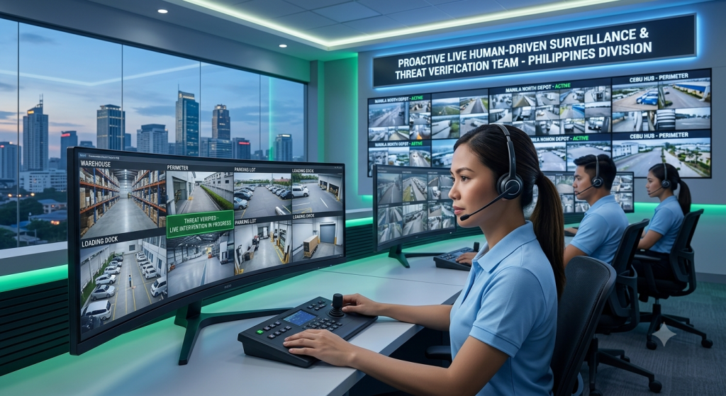 24/7 CCTV monitoring team facing screen monitor